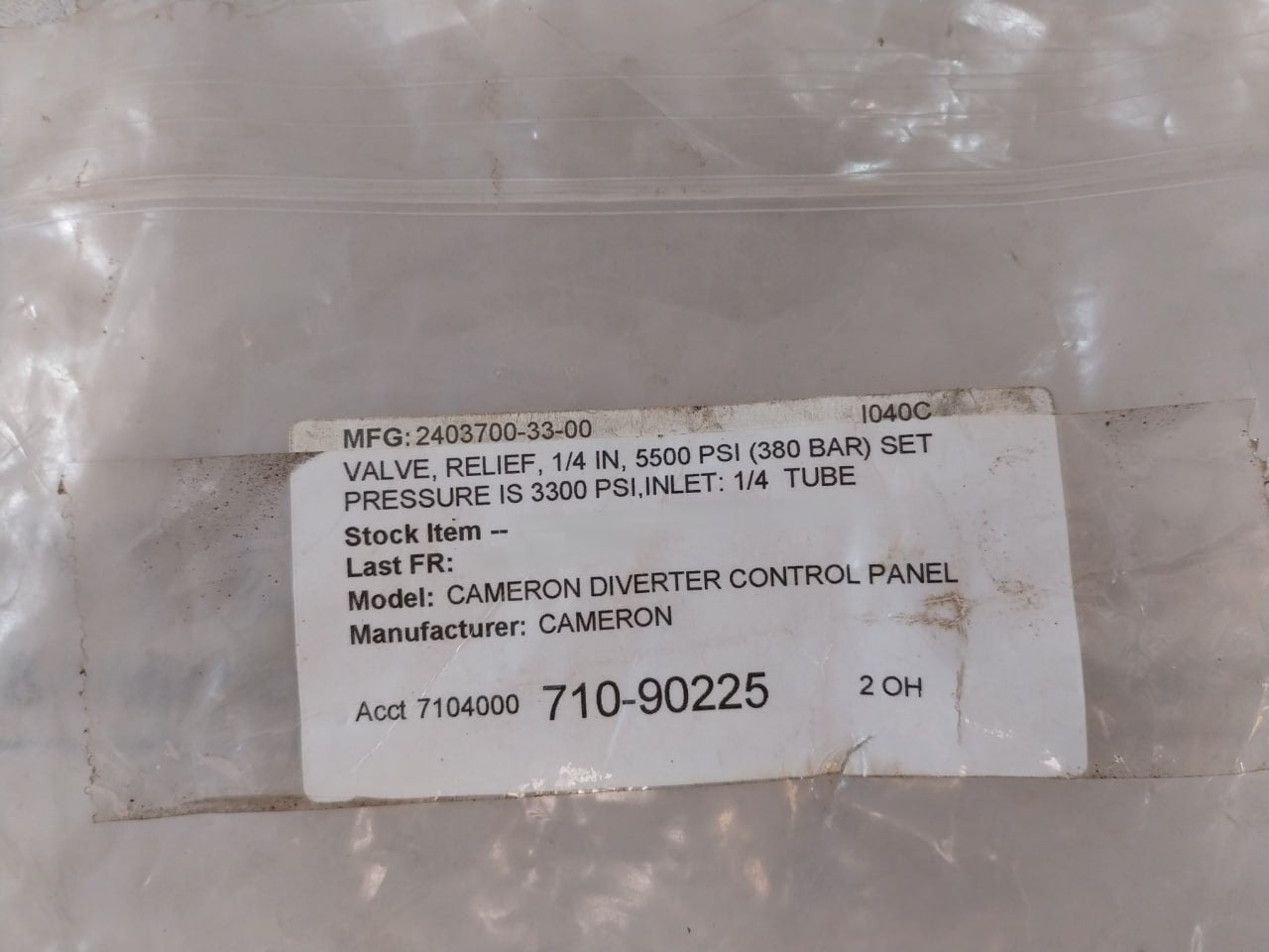 Parker 4A-lpra-epr-3,300-sslh3690 Diverter Control Panel Relief Valve