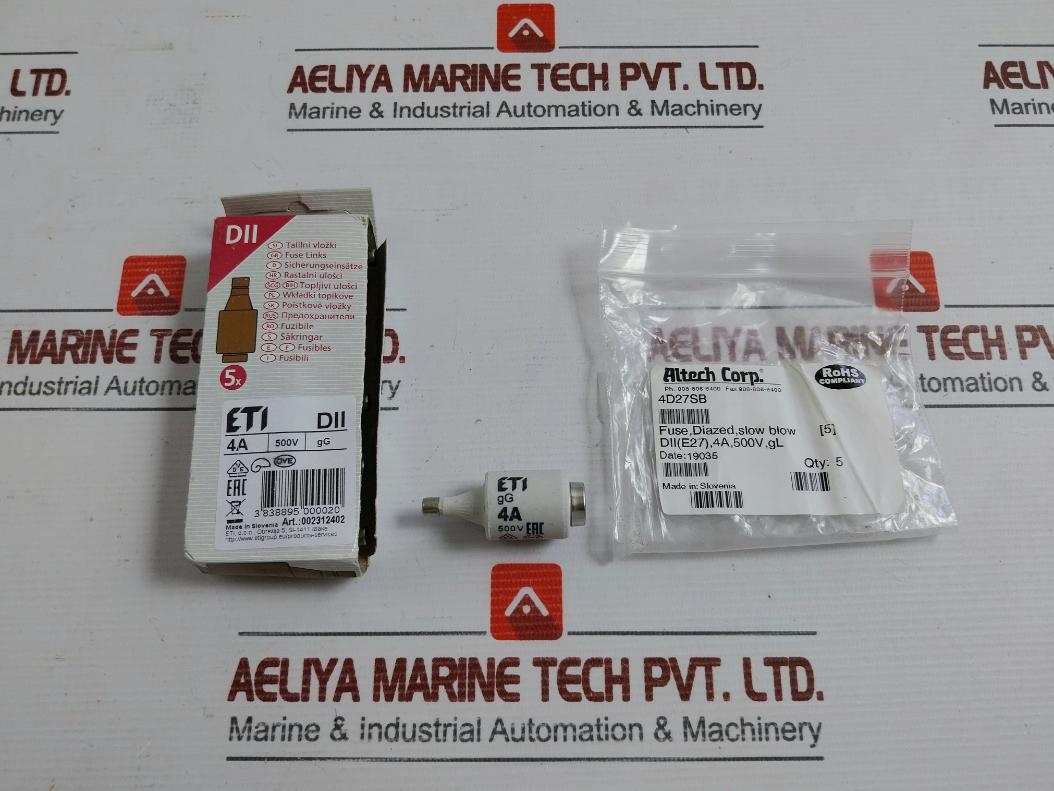 Part No: 002312402 Diazed Fuse Link Slow Blow By Eti 4A 500V(1 Box = 5 Pcs)