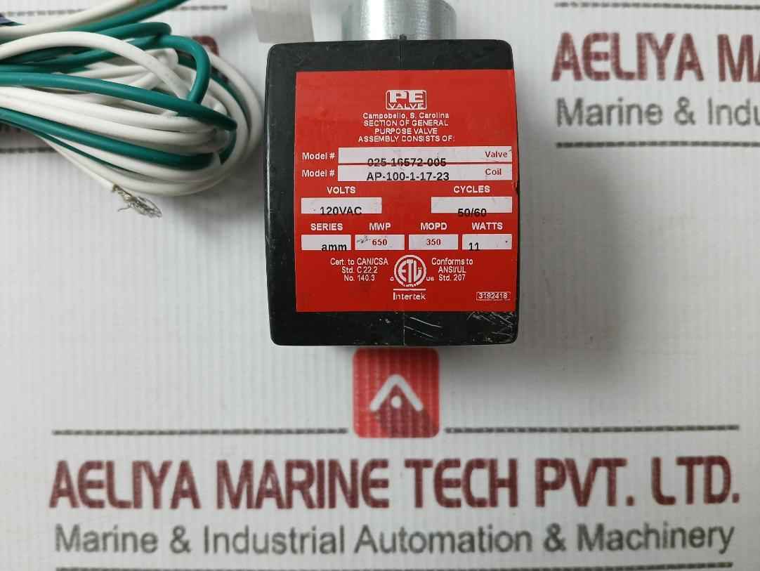 Pe 025 16572 005 General-purpose Solenoid Valve Assembly 1-meter 120Vac/11W Used