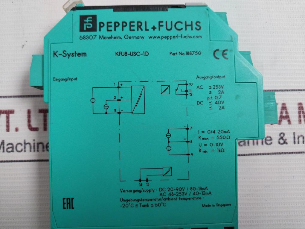 Pepperl+Fuchs Kfu8-usc-1.D Frequency Converter Dc 20-90V/80-18Ma Ac 48-253V/40-12Ma