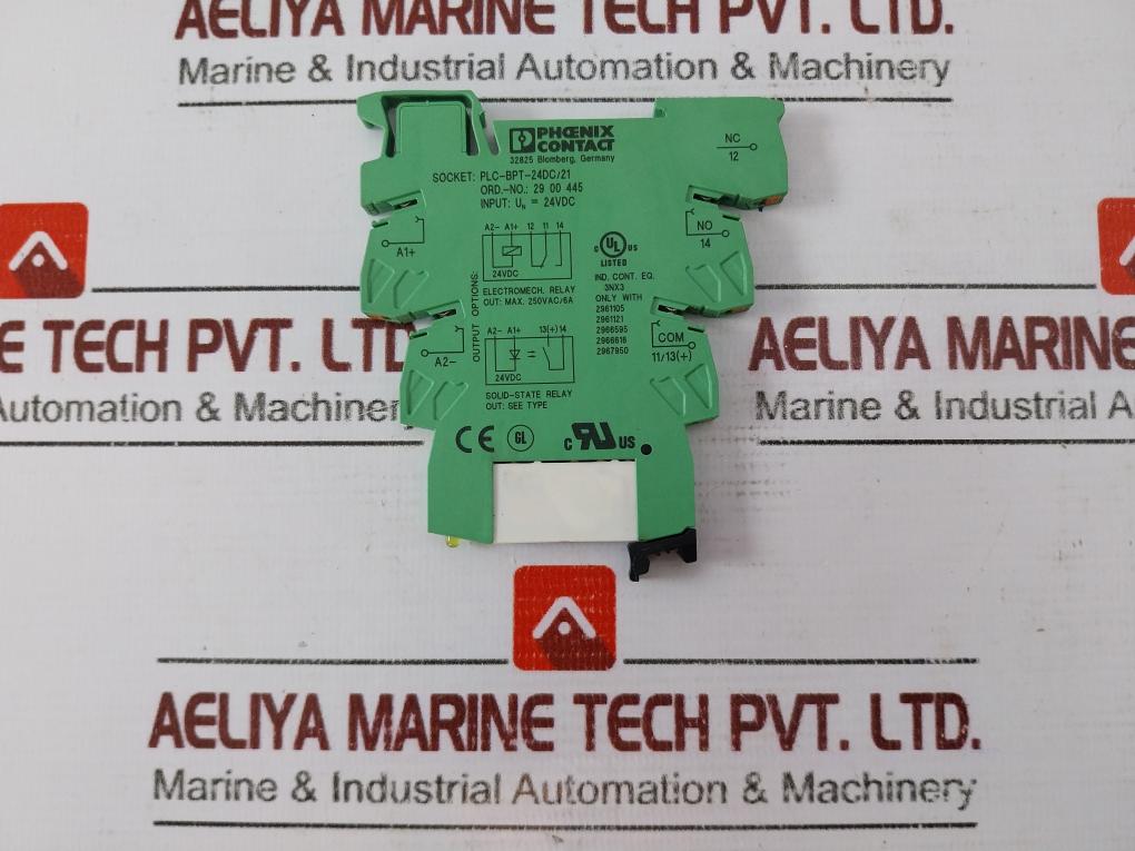 Lot of 2X Phoenix Contact PLC-BPT-24DC/21 Relay Base with Relay 24VDC