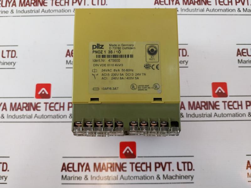 Pilz Pnoz 1 3S/1O Safety Relay 24Vac 6Va 50-60Hz, 240V 8A/400V 5A 475600