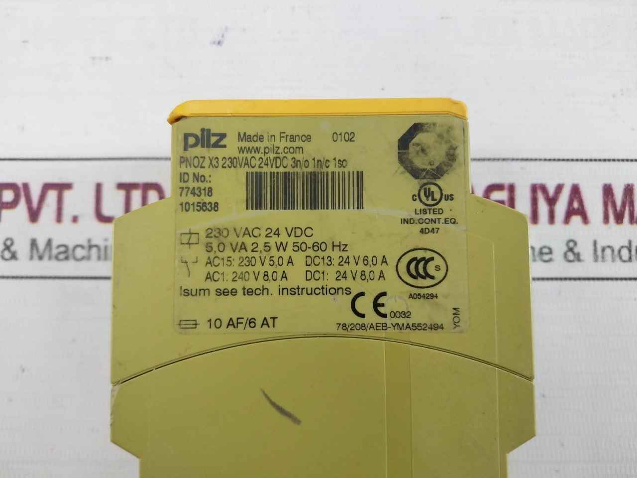 Pilz Pnoz X3 230Vac 24Vdc 3N/O 1N/C 1So Safety Relay 24V 6.0A 19968