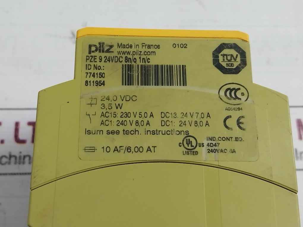 Pilz Pze 9 24Vdc 8N/O 1N/C Safety Relay 24.0 Vdc 3.5 W 774150