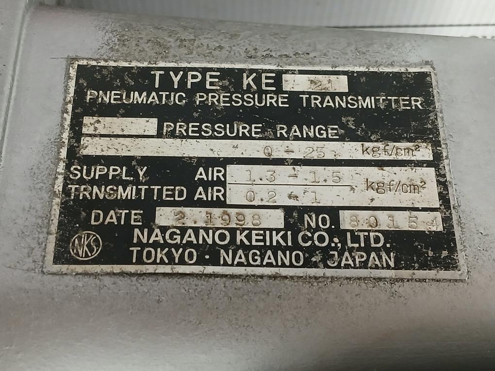 Pneumatic Pressure Transmitter 0-25Kgf/Cm2 0-25Bar 0-350Psi Nagano Keiki Ke 21
