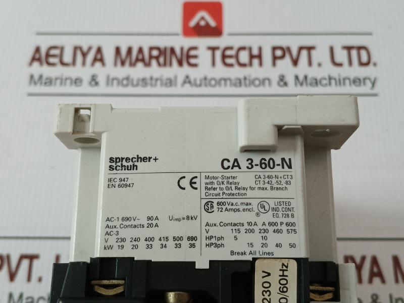 Power Contactor Ca3-60-n-11 Sprecher+Schuh 230V 50/60Hz