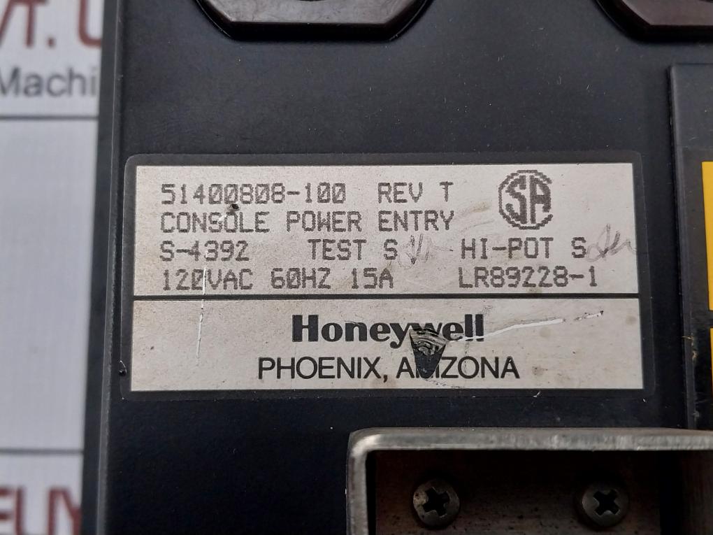 Power Entry Console 51400808-100 Honeywell 120Vac 60Hz 15A