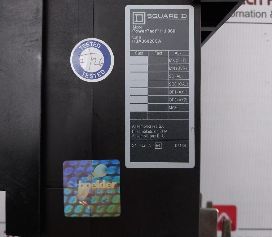 Powerpact Circuit Breaker 750V 50/60Hz Square D / Schneider Electric Hja36020Ca