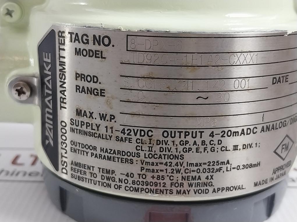 Pressure-Transmitter-10-To-30Kpa-Yamatake-honeywell-Jtd920A-1E1A2-cxxx1-t1-208940-18