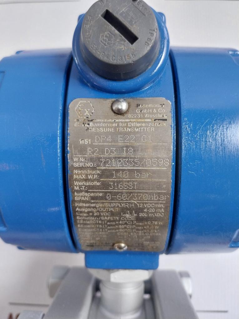 Pressure-Transmitter-4-20Ma-140-Bar-370Mbar-30-Vdc-Rosemount-1151-Dp4-E22-C1-R2-D3-I8-2089-14