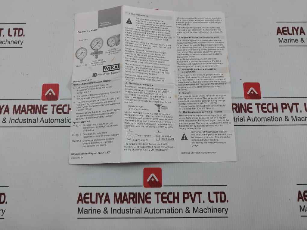 Pressure Gauge 230.20.160 Wika -40˚C … +70˚C 160 Kg/Cm2 & Psi