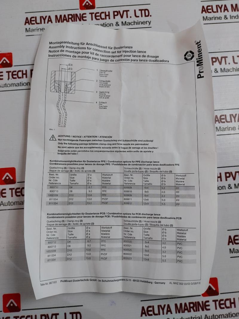 Prominent 1021529 Injection Lance W/ Stopvalve 1/2"