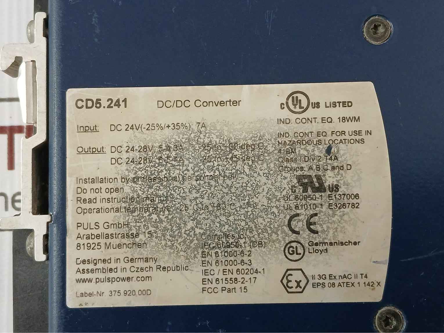 Puls Cd5.241 Dc/Dc Converter Iec 60950-1(Cb) -25 To +60 Deg C