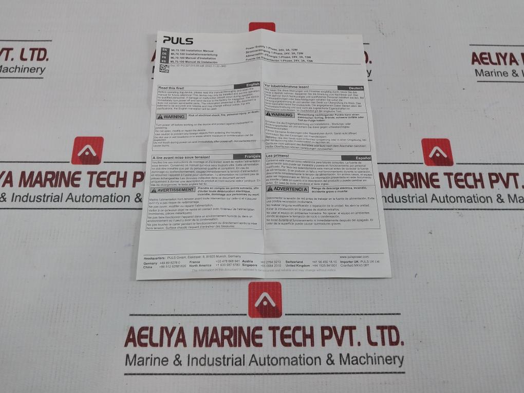 Ml70.100 Din Rail Power Supply Puls 24Vdc 3A 72W
