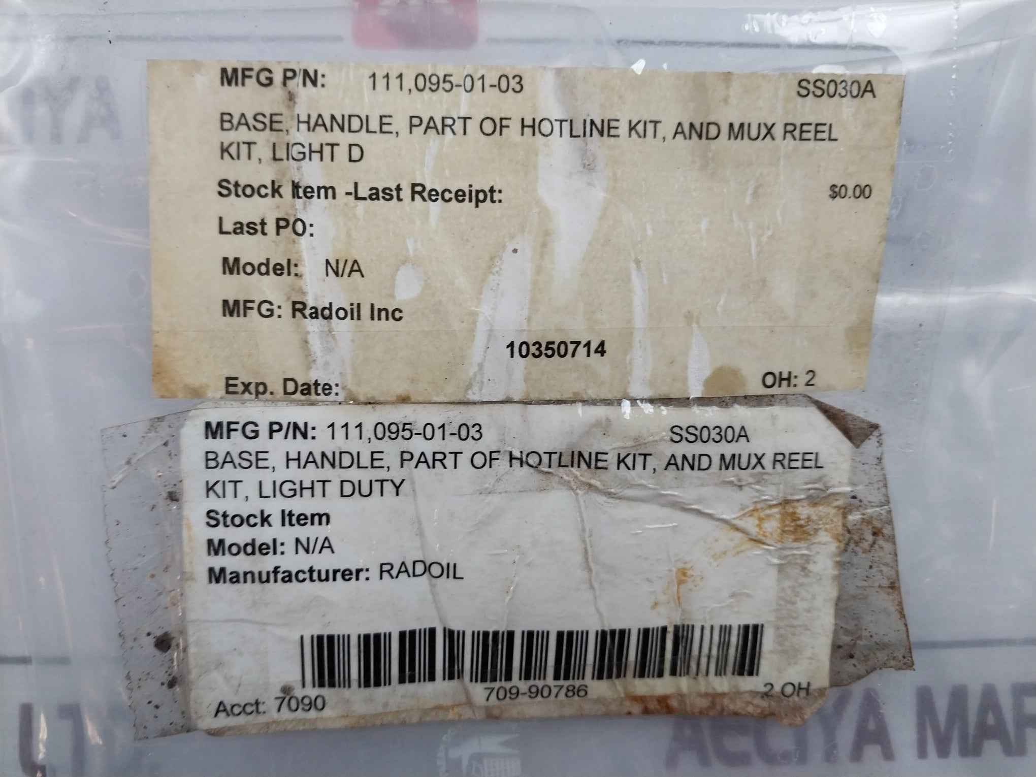 Radoil 111-095-01-03 Base Handle Hotline & Mux Reel Kit Part Rev.A6 Ss030A