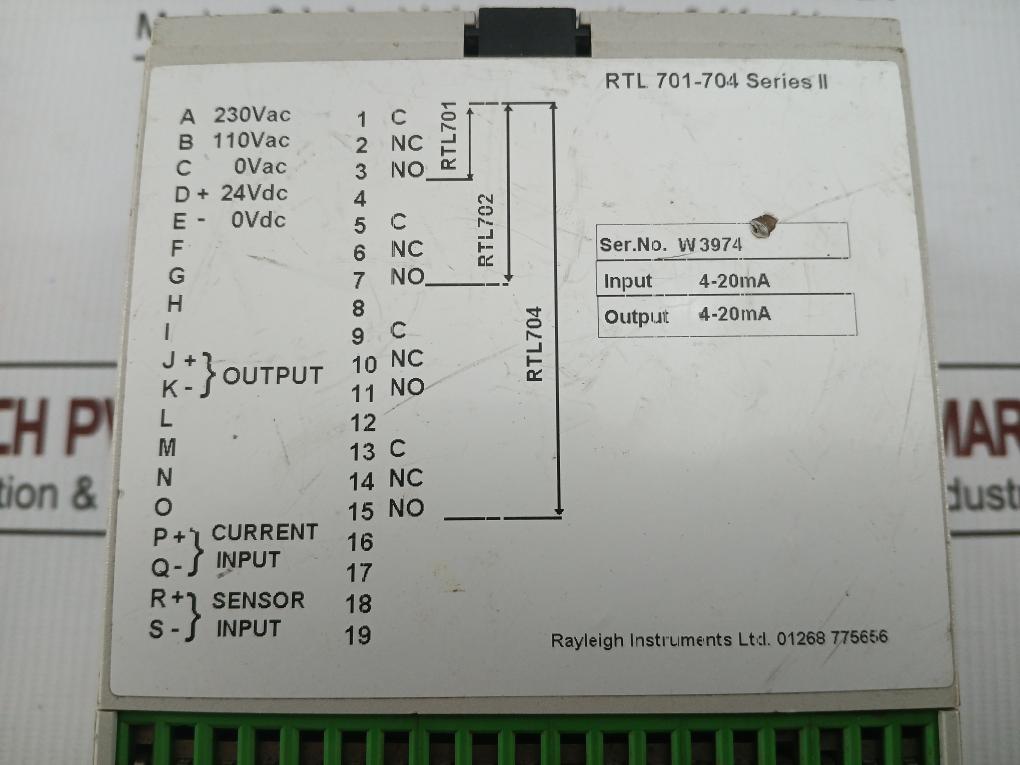 Raytel Temperature Controller 230Vac Output 4-20Ma Part No Rtl 704