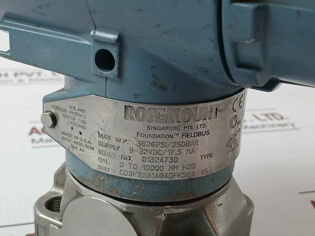 Rosemount 3051 Cd3F22A1Ab4Dfk5Q4 M5 Differential Pressure Transmitter 3626Psi