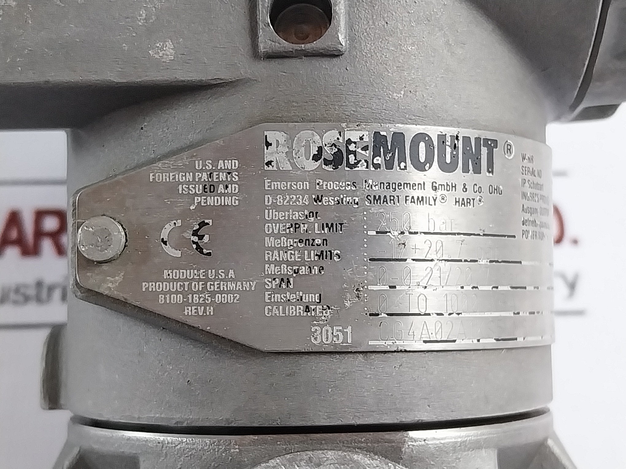 Rosemount 3051 Cg4A02A1Ks5I1M6P1Q4 Pressure Transmitter, 250 Bar