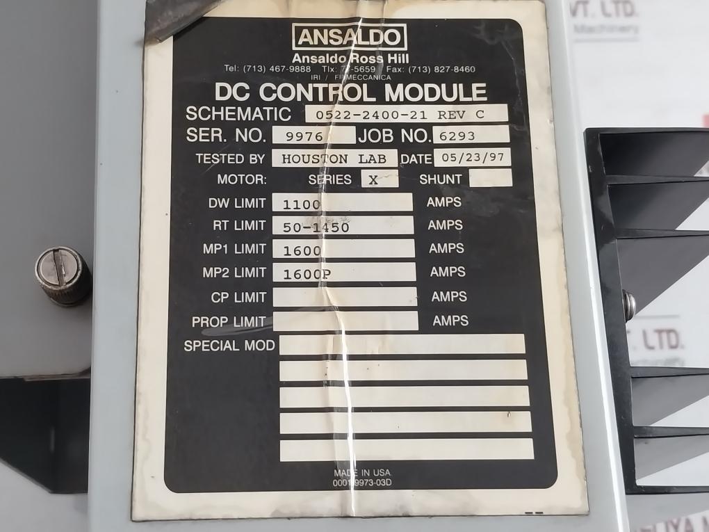 0522-2400-21 Dc Control Module Rt Limit 50-1450 Amps Ross Hill