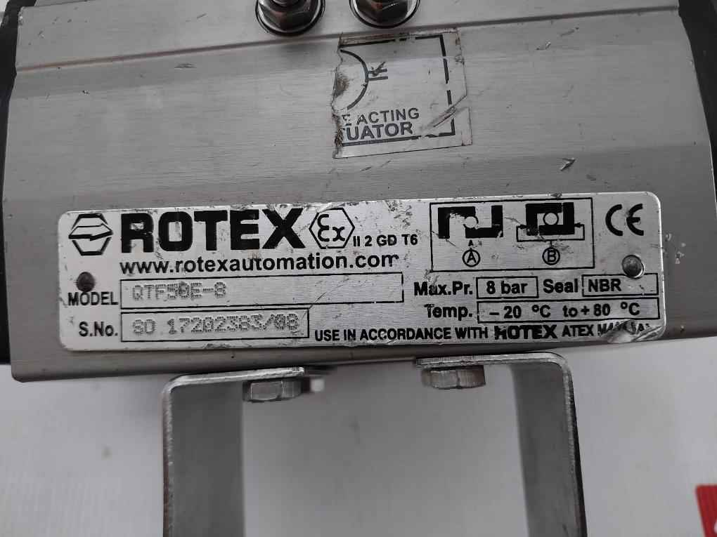 Rotex Qtf50E-8 Rack Pinion Actuator Fluid Control Assy 8 Bar -20°C To +80°C