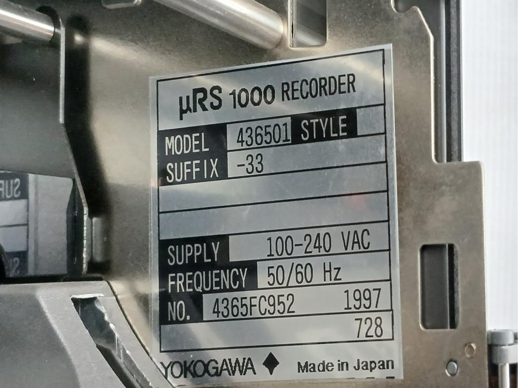 µRs1000 436501 Yokogawa 100-240Vac 50/60Hz 0 To 2.5 Kg/Cm2 Strip Chart Recorder