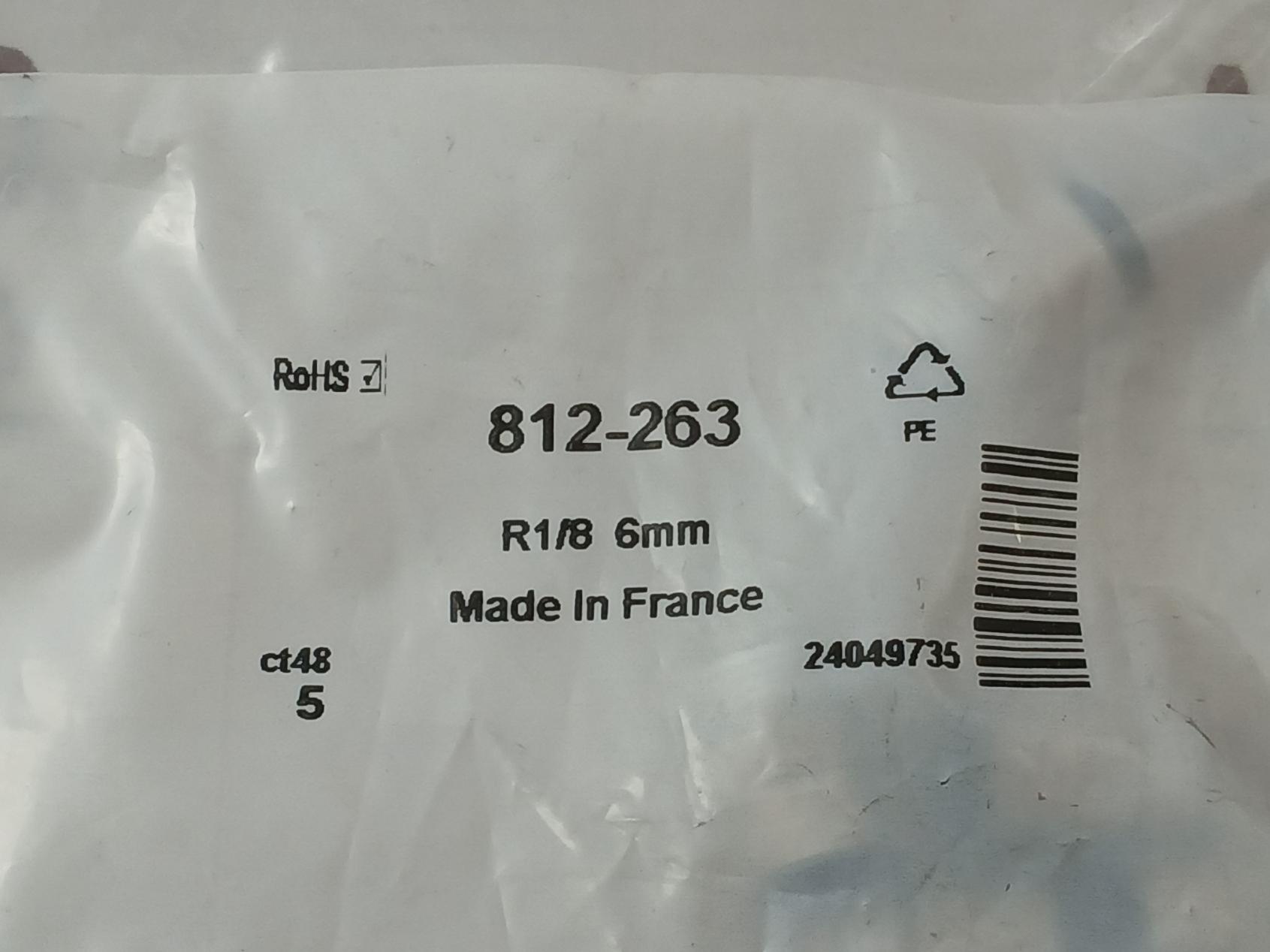 Rs 812-263 Pneumatic Straight Connector/Fitting R1/8 6Mm (1 Packet = 5 Pcs)