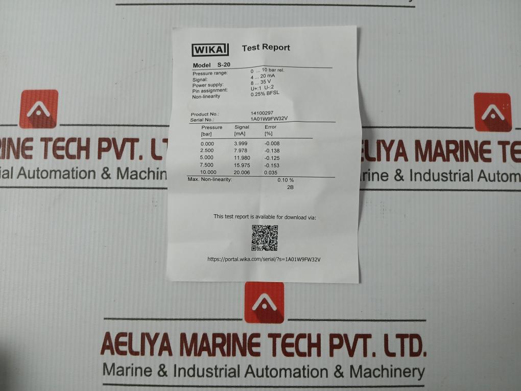 S-20 Wika Pressure Sensor Transmitter Power Supply 8-35V Max. 25Ma
