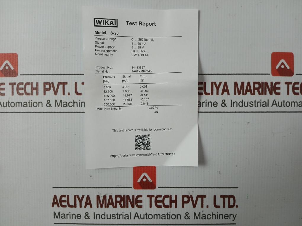 S-20 Wika Pressure Sensor Transmitter Power Supply 8-35V Max. 25Ma