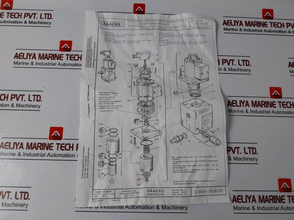 Saacke 41090035 Overhaul Kit For Solenoid Valve Esv 12 Compound Regulator Assy