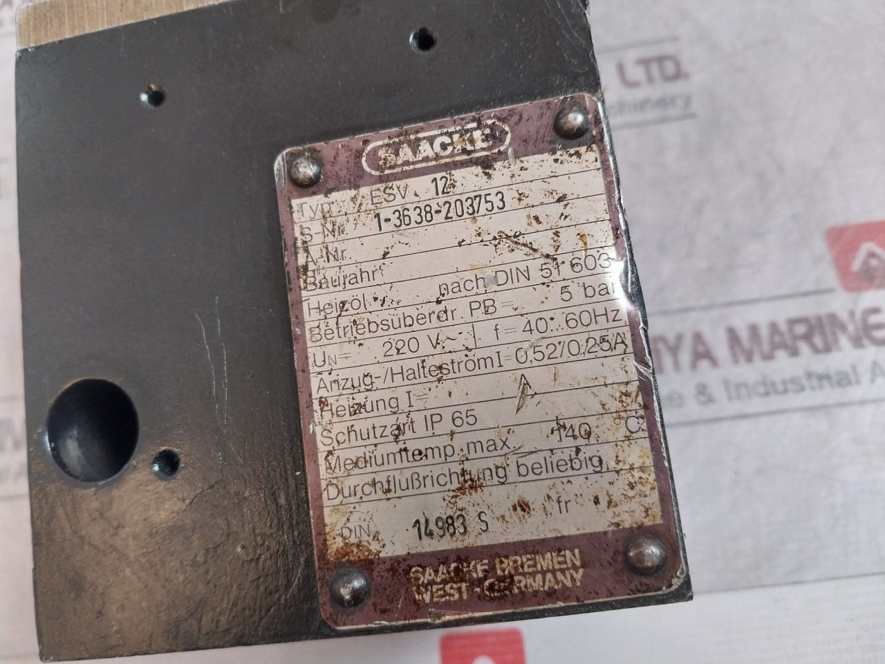 Saacke Esv 12 Pressure Range Electromagnetic Magnetic Valve 102Vdc