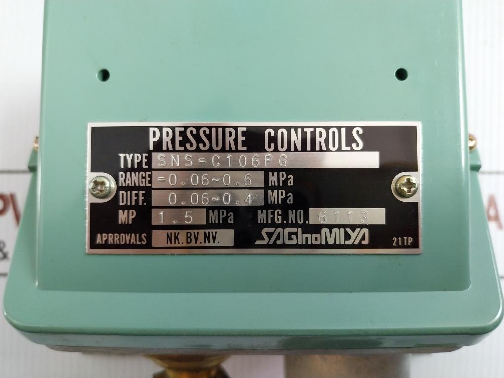 Saginomiya Pressure Control Switch Range-0.06~0.6 Mpa Sns-c106Pg