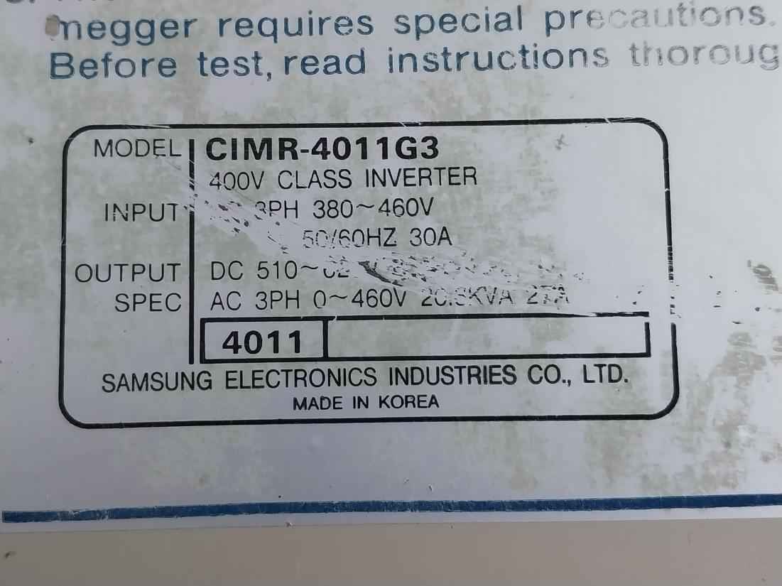 Samsung Cimr-4011G3 400V Class Inverter Etc613050 Rev: 2 Ac 3Ph 380-460V 50/60Hz