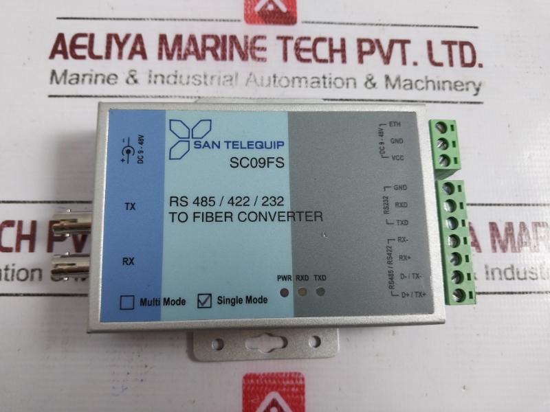 San Telequip Sc09Fs Rs 485/422/232 To Fiber Converter Single Mode 24V Dc