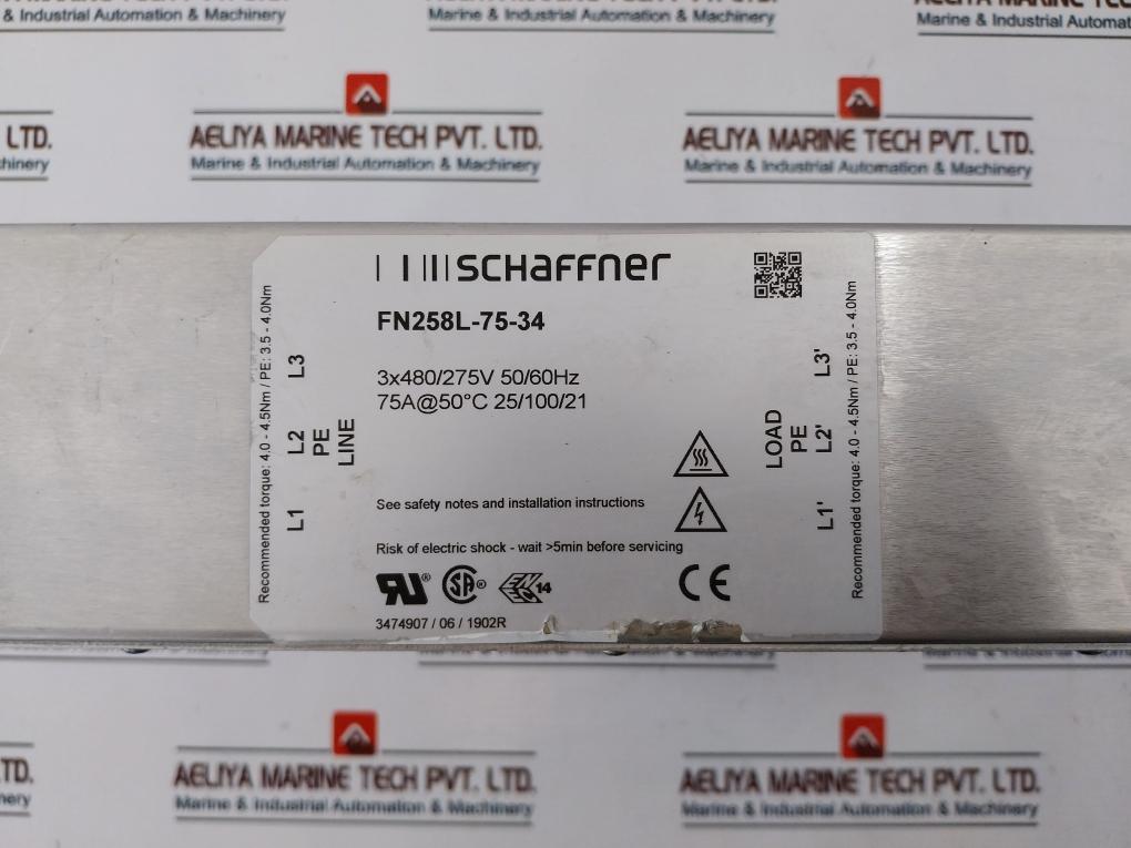 Schaffner Fn258L-75-34 Power Line Filter Stb 25, 600V