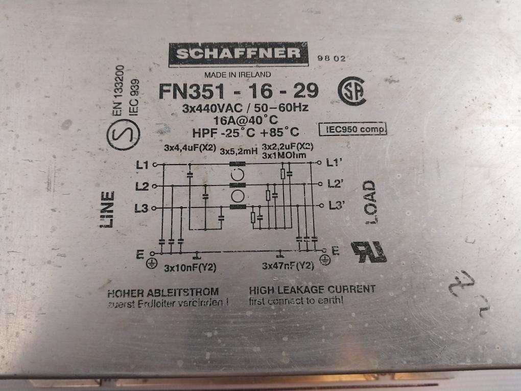 Schaffner Fn351-16-29 Filter 50-60Hz