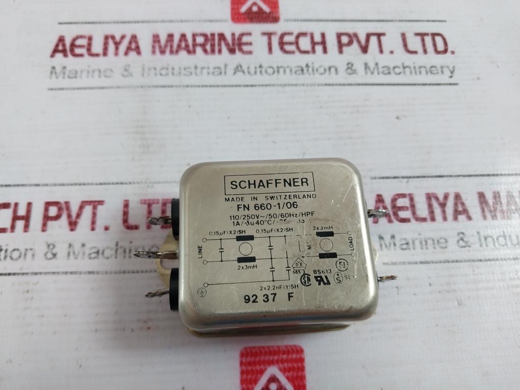 Schaffner Fn660-1/06 Power Line Filter 110/250V-/50/60Hz/Hpf 92 37 F
