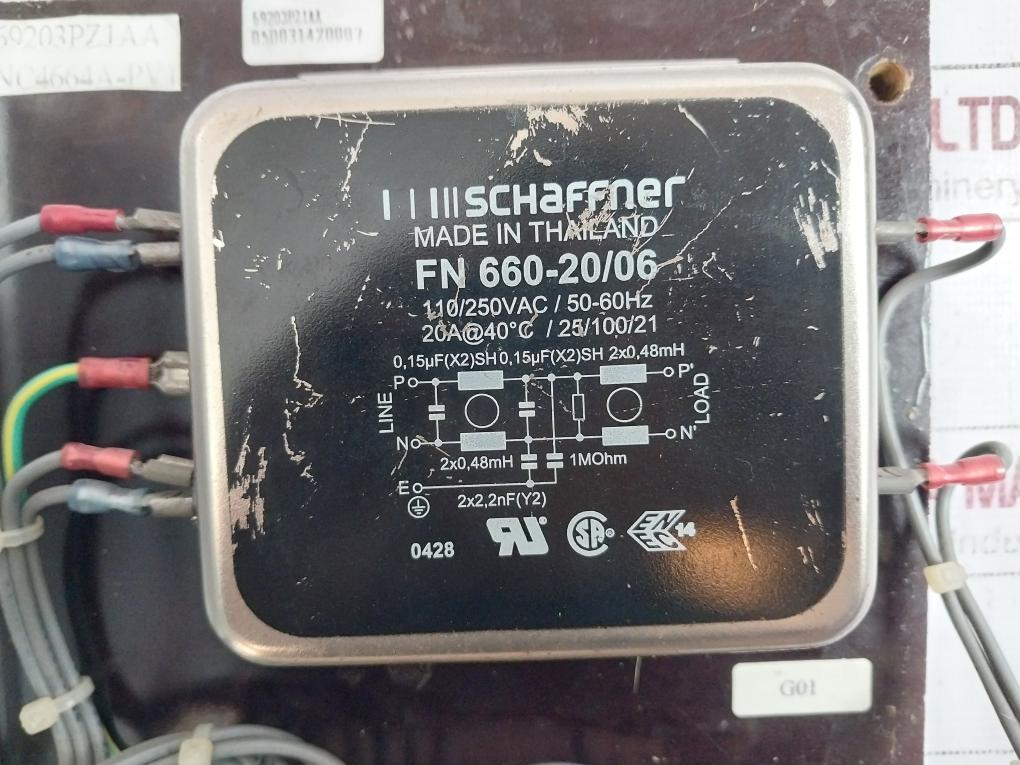 Schaffner Fn 660-20/06 Power Line Filter 110/250vac/ 50/60hz 69203pz1aa