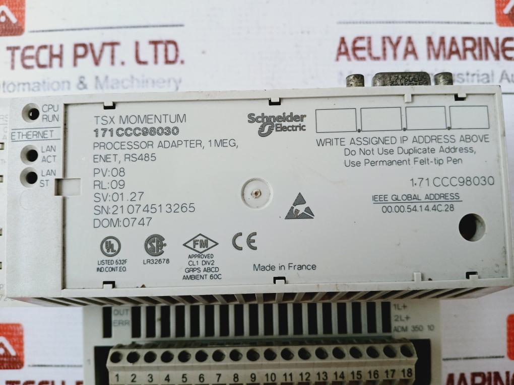 Schneider Electric 171Ccc98030 Processor Adapter 1 Meg, Enet, Rs485 170Adm35010