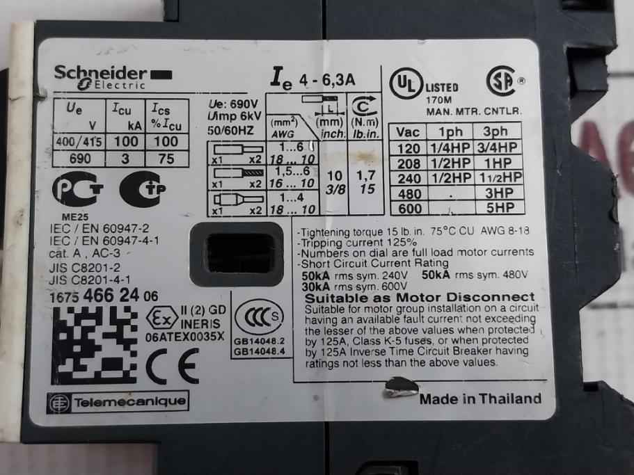 Schneider Electric Gv2Me10 Motor Protection Circuit Breaker 50/60Hz-4-6,3A