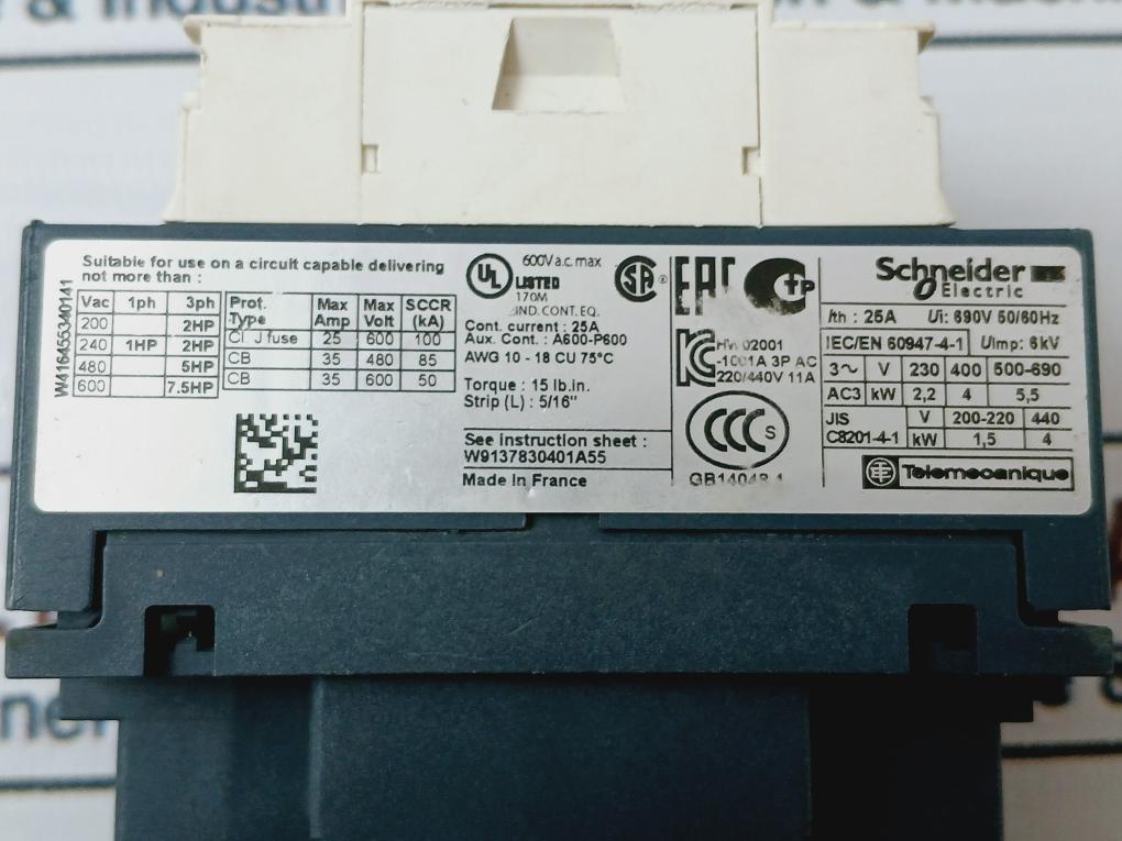 Schneider Electric Lc1D09 Contactor 600V