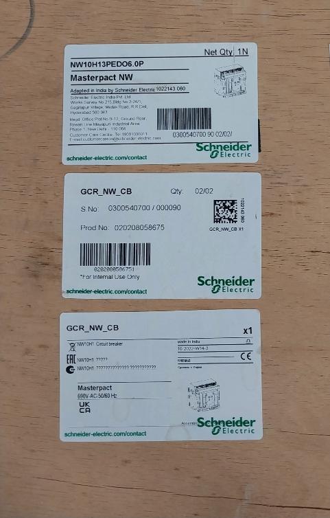 Schneider Electric Nw10 H1 Masterpact Nw Circuit Breaker Iec 60947-2 50/60Hz