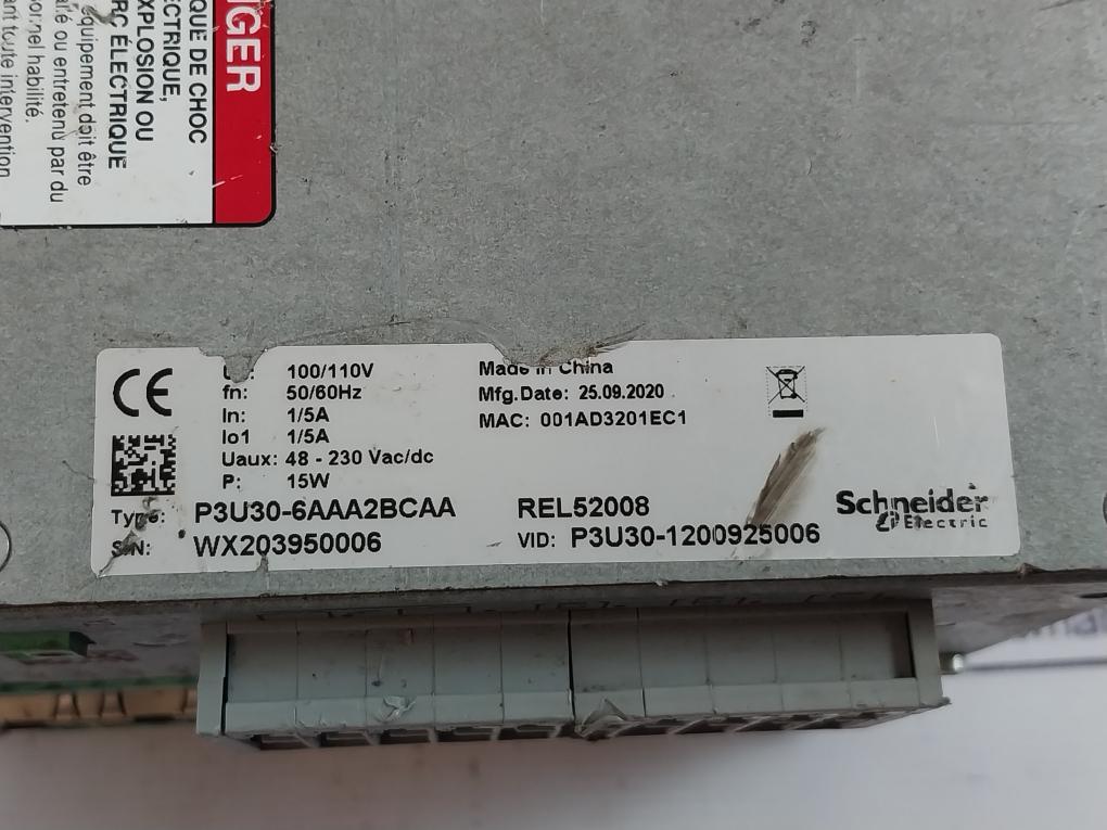 Schneider Electric P3U30-6Aaa2Bcaa Universal Protection Relay Rel52008 24V Dc