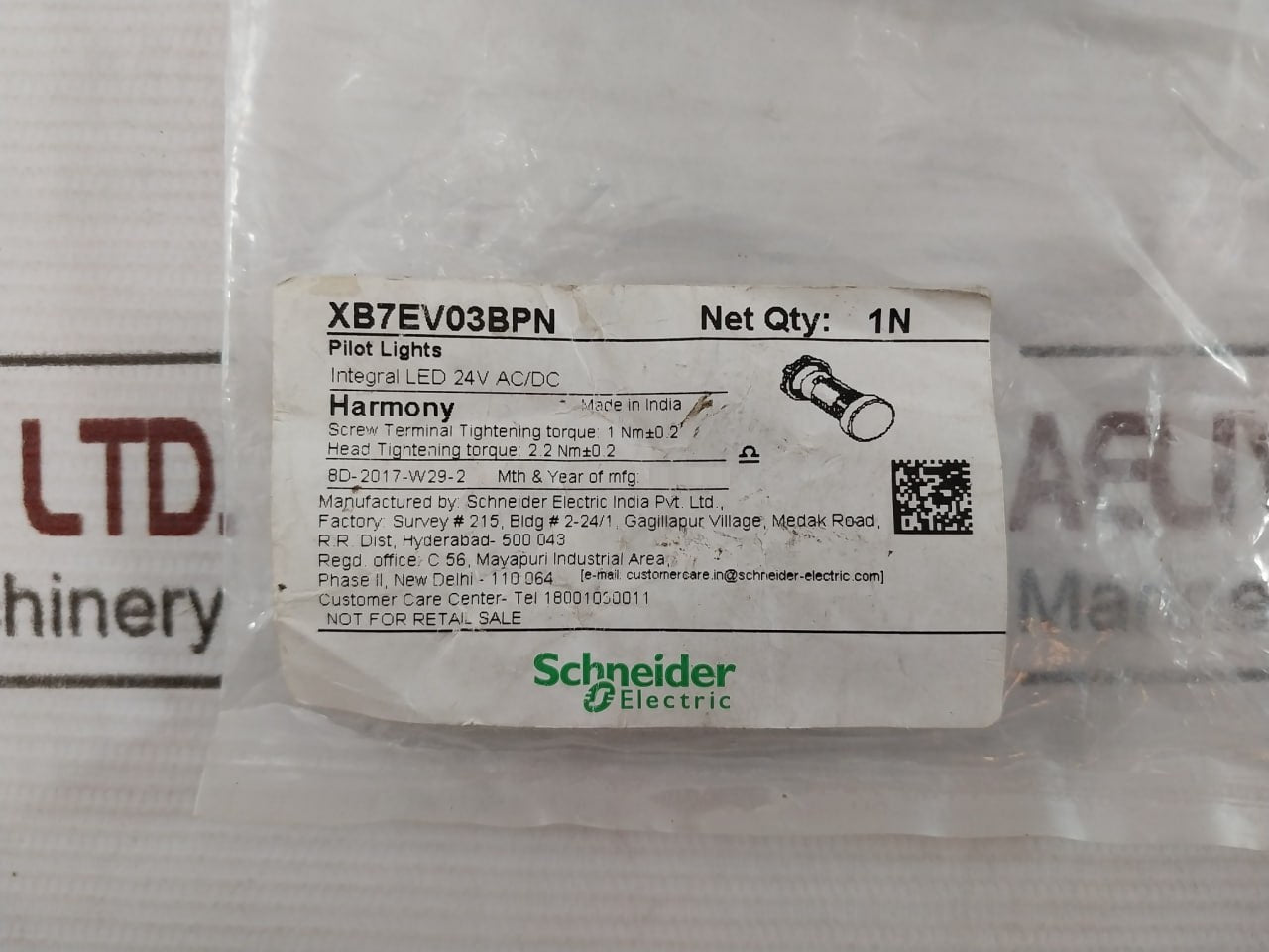 Lot of 2X Schneider Electric XB7EV03BPN Monolithic Pilot Light 24VAC/DC 8D17075