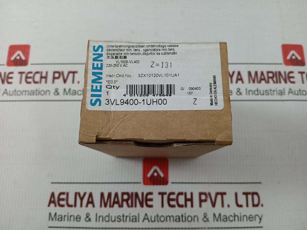 Siemens Undervoltage Release 50/60Hz 220-250 Vac 3Vl9400-1Uh00