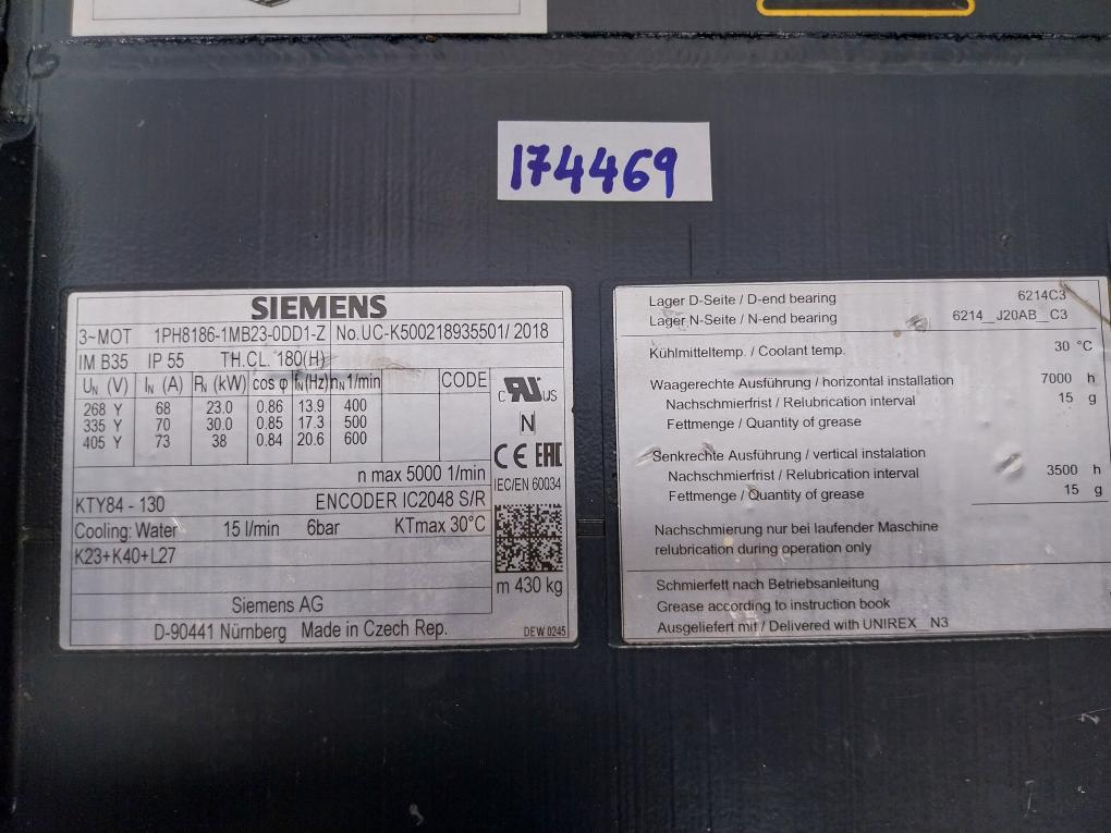 Siemens 1Ph8186-1Mb23-0Dd1-z Compact Asynchronous Motor 5000 1/Min