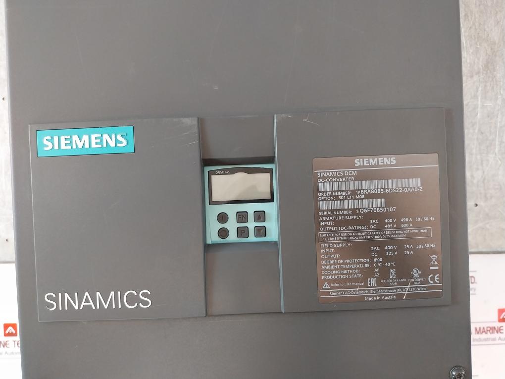 Siemens 1p 6ra8085-6ds22-0aa0-z Dc Converter 3ac 400v 498a 50/60hz 