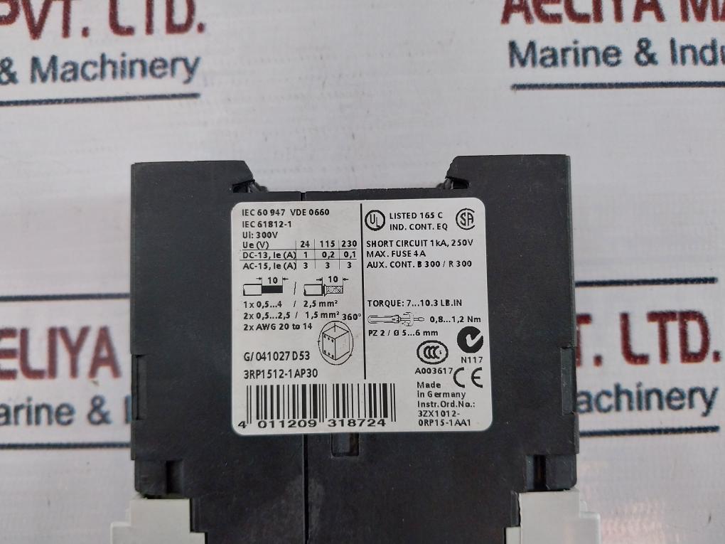 Siemens 3Rp1512-1Ap30 Time Relay On Delay 3Zx1012-0Rp15-1Aa1