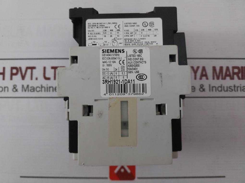 Siemens 3Rt1026-1B..0 Power Contactor 3Rh1921-1Da11 10A/240V
