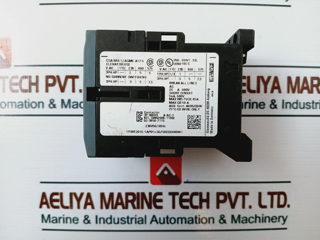 Siemens 3Rt2016-1Ap01 Power Contactor 20A 50/60Hz