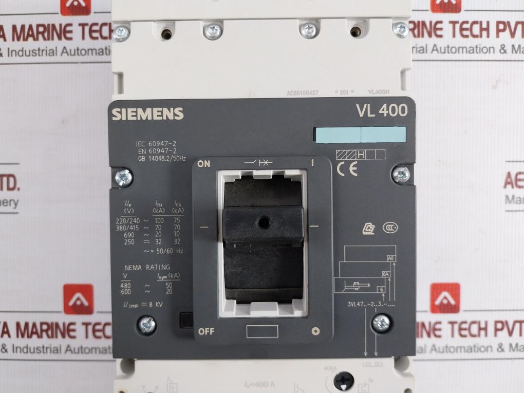 3Vl4740-2Dc36-0Aa0 Molded Case Circuit Breaker Siemens 415V 50/60 Hz